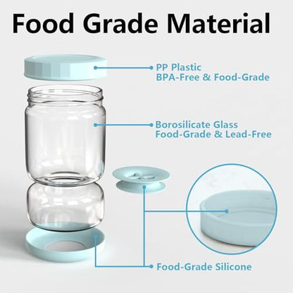 WhiteRhino Glass Pickle Jar with Strainer Flip,34oz Pickle Container,Hourglass Pickle Juice Separator Jar for Gherkins Olives, Leakproof Dishwasher Safe - color: 34oz Light Bule Pickle jar