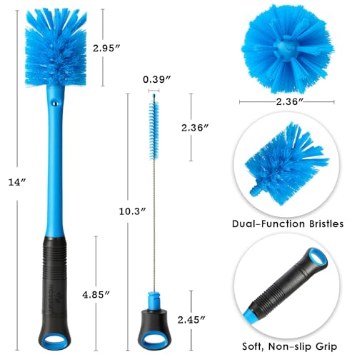 MOSOLAN 2-in-1 Water Bottle Brush and Straw Cleaner Brush, Long Handle Scrub Brush with Replaceable Head for Water Bottles, Glasswares, Mugs, Flasks, Tumblers and Kitchen Sink, Breezy Blue, 1 Pack - color: Breezy Blue, size: 1 Count (Pack of 1)