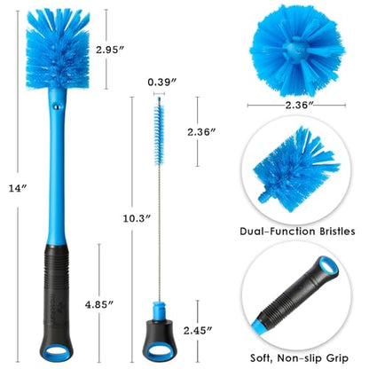 MOSOLAN 2-in-1 Water Bottle Brush and Straw Cleaner Brush, Long Handle Scrub Brush with Replaceable Head for Water Bottles, Glasswares, Mugs, Flasks, Tumblers and Kitchen Sink, Breezy Blue, 1 Pack - color: Breezy Blue, size: 1 Count (Pack of 1)