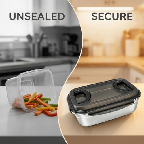 186 oz Stainless Steel Food Storage Container with Lids, 13.0 x 9.6 x 5.1 in Leakproof Kimchi Container with Handles, Large Food Storage Containers for Roasting Turkey, Kimchi, Fruits, Party, Kitchen