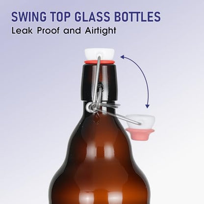 DESIYUE 32 oz Amber Swing Top Glass Bottles with Airtight Lids, Flip Top Beer Brewing Bottles for Fermentation, Home Brewing Kombucha, Mead, Vinegar, Beer, Kefir, Wine,Vanilla Extract, Juice(4 Pack)