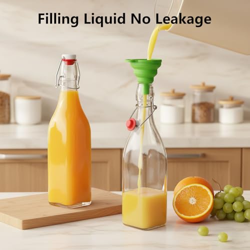 Ruckae Square Swing Top Glass Bottles with Lids Kombucha Coquito Flip Top Glass Bottle for Syrup Vanilla Extract Brew Beer Kefir Air Tight Bottles for Gift (16 oz 8 pack) - size: 16 oz 8 pack