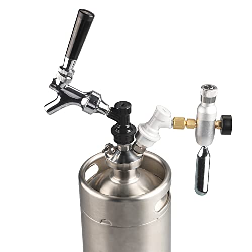 Beer Keg Tap CO2 Charger PERA Brand Ball Lock Beer Faucet Mini Gas regulaor Kit include Beer Faucet Keg Charger Ball Lock MFL Quick Disconnects Set for Home Brewing Mini Keg Corny Cornelius Keg