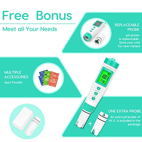 YINMIK Digital pH Meter with Extra Replaceable Probe, Pocket pH Tester for Hydroponics, Accurate Water Tester for Swimming Pool Hot Tub Aquariums Home Wine Brewing - color: White
