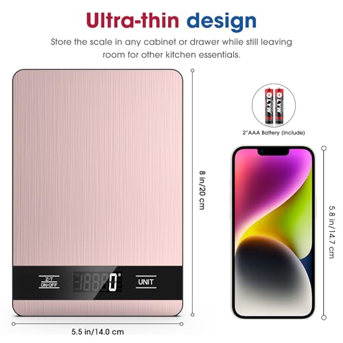 Mik-Nana Food Scale, 11lb Digital Kitchen Scale with LCD Display 6 Units Tare Function, Stainless Steel Weight Grams and Ounces for Baking, Cooking and Meal Prep (Batteries Included) - color: Pink