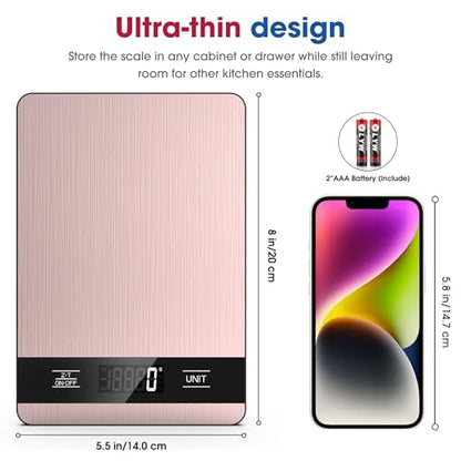 Mik-Nana Food Scale, 11lb Digital Kitchen Scale with LCD Display 6 Units Tare Function, Stainless Steel Weight Grams and Ounces for Baking, Cooking and Meal Prep (Batteries Included) - color: Pink