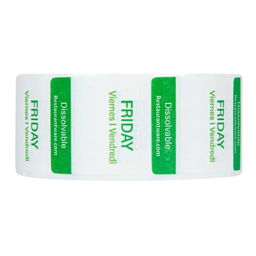 Restaurantware RW Smart 1 Inch x 1 Inch Food Rotation Labels 3500 Dissolvable Food Safety Labels - Premium Trilingual Paper Day Of The Week Labels For Food Storage Or Prep Weekly - style: 7-Day