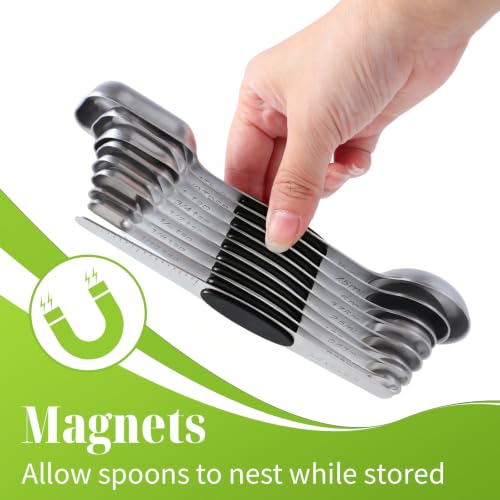 Measuring Spoons,Magnetic Measuring Spoons Set,304 Stainless Steel 8 Double Side Measuring Spoons Set and 1 Leveler with Strong N45 Magnetss,Heavy Duty Metal Kitchen Gadgets for Baking & Cooking - color: Black Magnetic Measuring Spoons Set - D