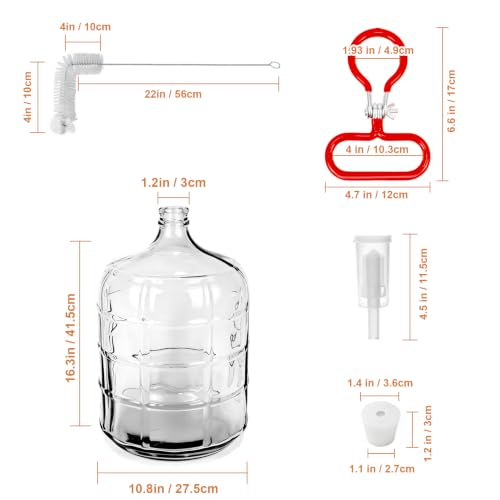 3 Gallon Glass Carboy, 3 Gallon Glass Water Jug Clear Fermenter for Wine Making Equipment & Beer with Drilled, Undrilled Rubber Stoppers, Carboy Handles, Brushes and Airlocks - size: 3 Gallon