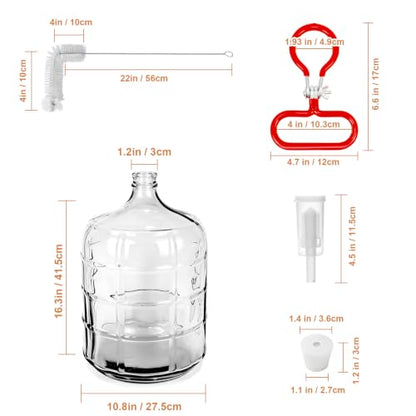 3 Gallon Glass Carboy, 3 Gallon Glass Water Jug Clear Fermenter for Wine Making Equipment & Beer with Drilled, Undrilled Rubber Stoppers, Carboy Handles, Brushes and Airlocks - size: 3 Gallon