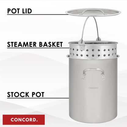 CONCORD 36 QT Stainless Steel Stock Pot w/Basket. Heavy Kettle. Cookware for Boiling (36) - size: 36 Quarts