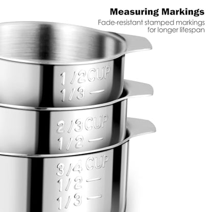 Measuring Cups, AMOHEE 7PCS Stainless Steel Measuring Cups with a Storage Bag for Cooking & Baking, Dishwasher Safe - size: 7PCS