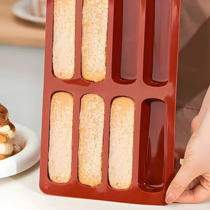 Silicone Finger Biscuit Mold, 8 Cavities, 11x6.7 inch, Set of 2 Baking Mold for Eclairs and Chocolate Bars - color: 2 Packs Silicone Finger Biscuit Molds Z276