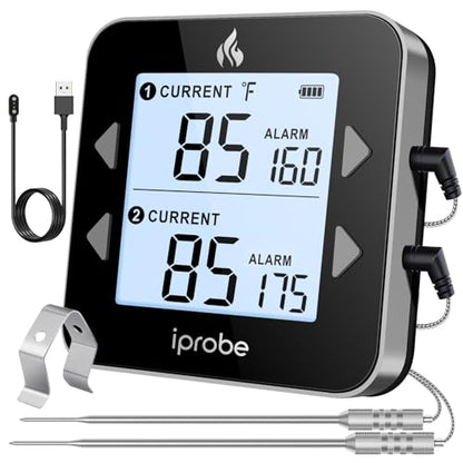 Dual Probe Rechargeable & Waterproof Digital Meat Thermometer for Food - Large LCD Backlight Cooking Thermometer for Kitchen Smoker Oven Grill BBQ Candy - color: Black & Gray