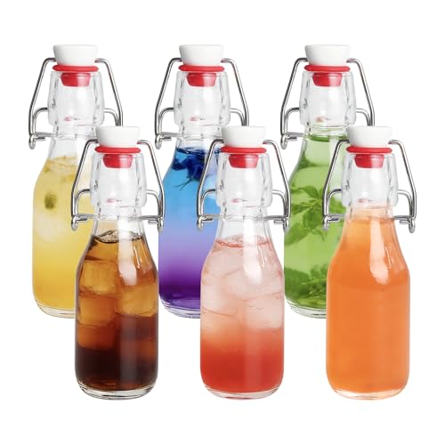 6 Pack Swing Top Bottles, 4OZ Flip Top Glass Bottle with Airtight Grolsch Closures, Reusable Glass Jars for Kombucha, Cold Brew, Homemade Vanilla