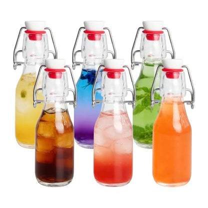 6 Pack Swing Top Bottles, 4OZ Flip Top Glass Bottle with Airtight Grolsch Closures, Reusable Glass Jars for Kombucha, Cold Brew, Homemade Vanilla