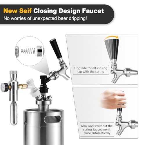 Ball Lock Keg Tap Faucet & Dual Hold Stable 0-60PSI CO2 Regulator Set, Stainless Steel Core Self-Closing Beer Faucet & Portable Beer Keg Regulator with Ball Lock Quick Disconnect for Homebrew