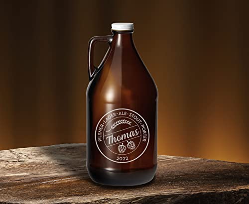 TEEAMORE Amber Growler 64 oz Personalized Beer Growler Amber Glass Growlers Custom Handled Jugs Glass Growlers for Beer - color: Design-02