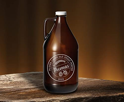 TEEAMORE Amber Growler 64 oz Personalized Beer Growler Amber Glass Growlers Custom Handled Jugs Glass Growlers for Beer - color: Design-02