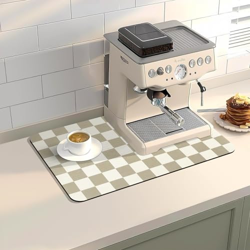 Dish Drying Mat for Kitchen Counter,11.8"x 18.9" Super Absorbent Kitchen Dish Drying Pad, Coffee Bar Mat with Rubber Backed, Coffee Bar Accessories for Countertop,Beige Checkered - color: Beige Checkered, size: 11.8" x 18.9"