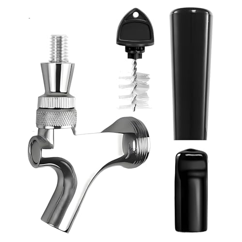 1 Set All 304 Stainless Steel Beer Tap Faucet Kit - Draft Beer Dispenser with Handle, Spout Cover & Cleaning Brush for Kegerator Home Bar (All Stainless Steel Construction) (1)