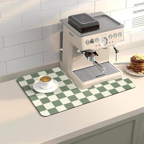 Dish Drying Mat for Kitchen Counter,11.8"x 18.9" Super Absorbent Kitchen Dish Drying Pad, Coffee Bar Mat with Rubber Backed, Coffee Bar Accessories for Countertop,Green Checkered - color: Green Checkered, size: 11.8" x 18.9"