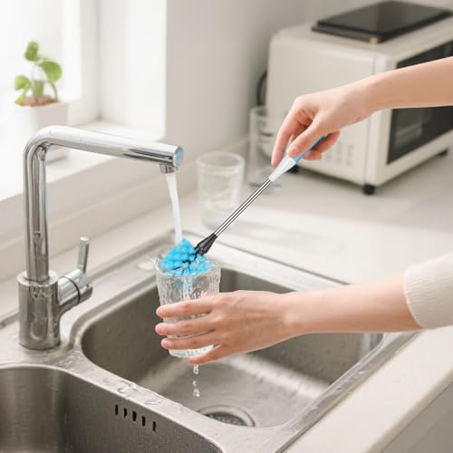 Bottle Brush 15-inch Long Bottle Brush, Kitchen Brush Set with Straw Cleaner and Cup Lid Cleaning Brush. Bottle Brushes Suitable for Water Bottles, Cups, Glasses, Baby Bottles (3, Blue)