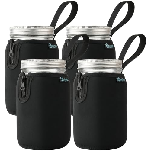 Beautyflier Mason Jars 32oz Wide Mouth Sleeve Regular Mouth Mason Jars Insulators Drinking Glass Coolers Sprouting Jars Blackout Sleeve (Black, 4PCS) - color: Black, 4PCS