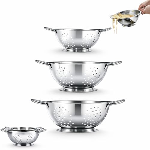 Amco 3-Piece Stainless Steel Colander Set - Silver, Set of 3