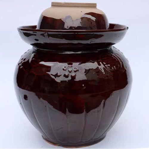 Traditional Chinese Ceramic Fermentation Crock With Water Seal Lid, Stoneware Sauerkraut Pickling Jar, 1 Pcs(7L) - size: 7L