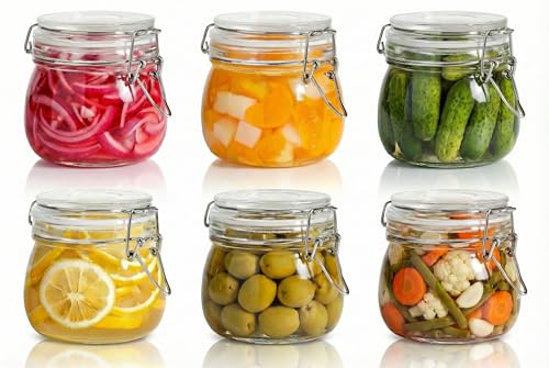 HomArtist Glass Jars with Airtight Lid Set of 6, 17 floz Wide Mouth Mason Jars with Clamp Lids,Glass Sealed Jars with Air Tight Lids, Best for Kitchen & Pantry Food Storage - color: Round-17OZ Set- 6 Pack