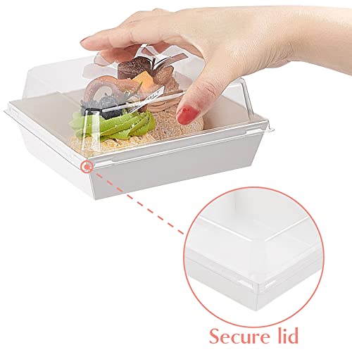 Ocmoiy Charcuterie Boxes with Clear Lids, 5 Inches, 50 Pack, White | To Go Paper Food Containers, Disposable Bakery Dessert Boxes, For Sandwich, Cookie, Pastry, Cake Slice - color: White