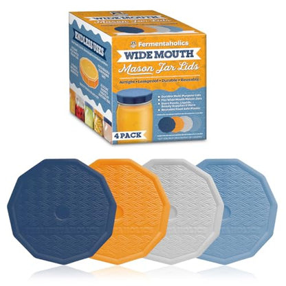 Wide Mouth Mason Jar Fermentation Lids - Turns Your Jar Into A Fermentation Vessel - Lid With Hole & Grommet For Airlock - Fits Wide Mouth Mason Jars (Widemouth Mason Jar Lids) - style: Widemouth Mason Jar Lids