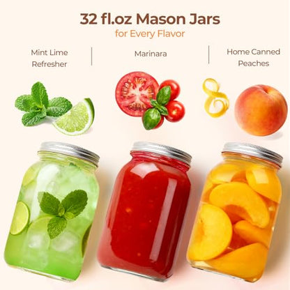 ComSaf 32 oz Wide Mouth Mason Jars 4 Pack Large Glass Jars with Lids | BPA-Free Materials, Quart Size, Chunky Salsa, Canning Pickling Sauce, Meal Prep Salad, Sourdough, Jam Jelly, Meal Prep - size: 32oz wide mouth 4PCS