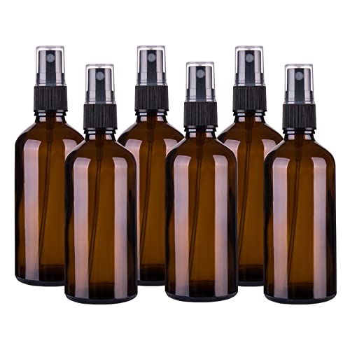Hydior 4oz Amber Glass Spray Bottle for Essential Oil, Empty Fine Mist Spray Bottle, 6 Pack - color: Amber-6PCS