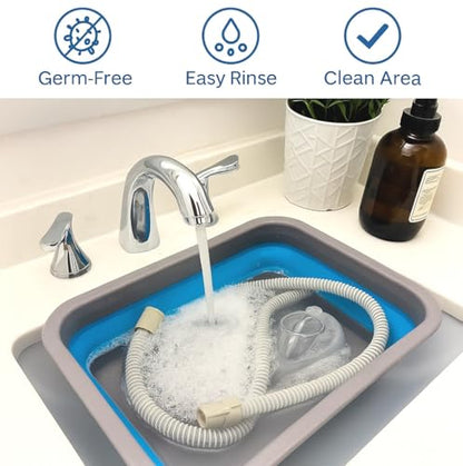 CPAP Cleaning Kit for Hose and Mask, CPAP Hose Cleaning Brush, Collapsible Wash Basin, Compatible with Standard and Slimline CPAP Tubing (Basic Basin Kit)