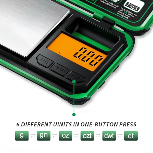 Precision Pocket Scale, 200gx0.01g Jewelry gram Scale, Digital Food Scale with LCD Display, one-Click Conversion 6 Units, Mini Scale for Kitchen/Powder/Coffee/Coins(Battery Included) - color: Green
