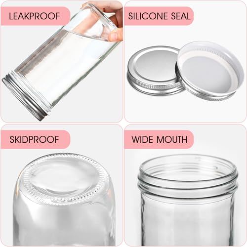 32oz Wide Mouth Mason Jars 2-Pack with Airtight Lids, Glass Canning Jars for Meal Prep, Overnight Oats, Jam & Food Storage, BPA-Free Clear Glass Jars for Canning, Fermenting & DIY Crafts