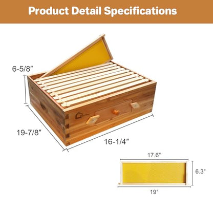 10 Frame Medium Super Bee Hive Box, Langstoth Beehive Honey Super Box, Bee Box with Acrylic Window Dipped in 100% Beeswax Includes Wooden Beehive Frames & Waxed Foundations for Beginner Beekeeper