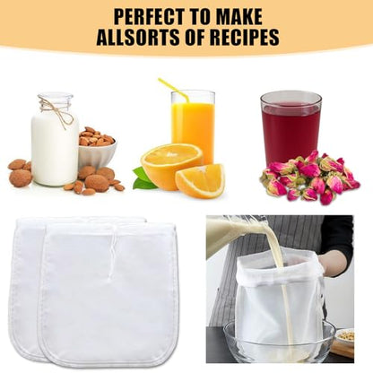 Nut Milk Bag Reusable 3 PCS 12" x 10" Food Strainer Nut Bags for Straining Almond/Soy Milk Greek Yogurt Professional for Cold Brew Coffee Tea Beer Juice Fine Nylon Mesh Cheesecloth - color: 3 pcs
