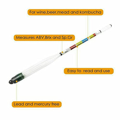 2X/PK Wine Beer Triple Scale Alcohol Hydrometers for Home Brewer Making Wine, Beer, Mead, Cider and Kombucha, Combo Set for ABV, Brix, and Gravity