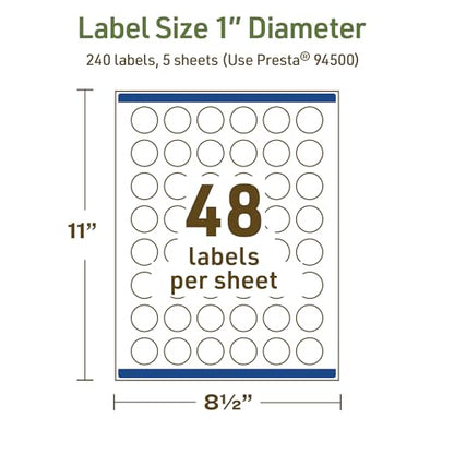 Avery Dissolvable Round Labels, Sure Feed Technology, 1" Diameter, Matte White, Print-to-The-Edge, Laser/Inkjet Printable, 240 Labels Total - style: 240 labels