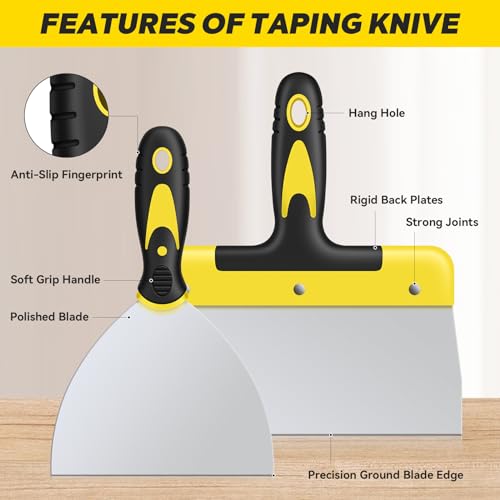 DEKEones Putty Knife Set, 4PCS Stainless Steel Scraper Paint Tool with Comfortable Grip for Drywall Repair, Wallpaper Removal and Plaster Scraping(2,4,6,8in)