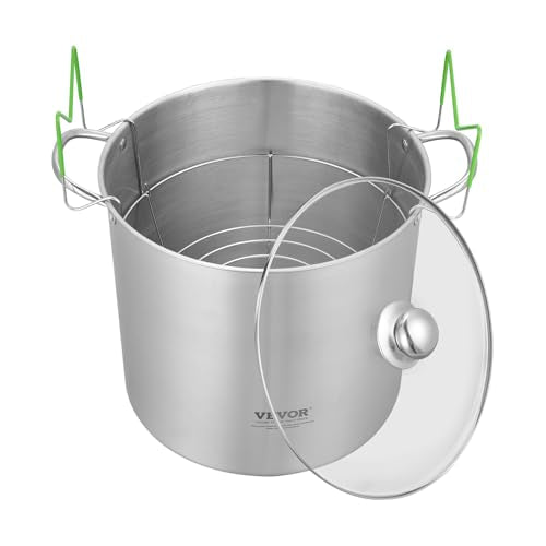VEVOR 21 QT Canning Pot with Rack and Lid, Stainless Steel Waterbath Canner with Dual Handle and Glass Lid, Compatible with All Cooktops: Induction, Gas, Electric, Glass, Ceramic, Halogen - size: 21QT+2PCS