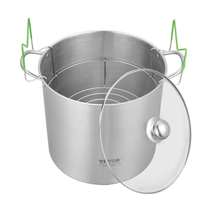 VEVOR 21 QT Canning Pot with Rack and Lid, Stainless Steel Waterbath Canner with Dual Handle and Glass Lid, Compatible with All Cooktops: Induction, Gas, Electric, Glass, Ceramic, Halogen - size: 21QT+2PCS