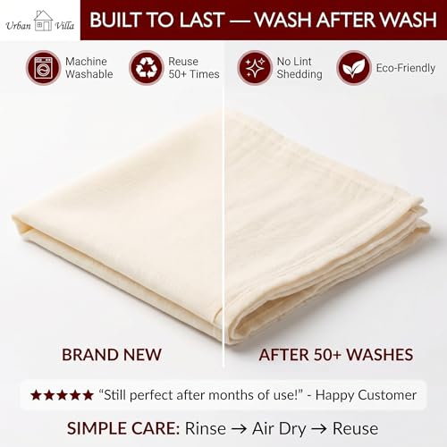 Urban Villa Grade 100 XL Cotton Cheese Cloth 36x36 Inch, Reusable with Finished Edges 100% Unbleached Cotton Cheese Cloth Fine Mesh Butter Muslin Cloth for Straining, Cheese Making, Cooking & Baking - color: Natural Beige, size: 36 x 36 inches / 1 piece
