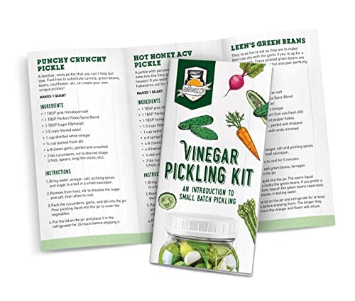 Fermentaholics Certified Organic Vinegar Pickling Kit - Easy, Quick Pickles - 2 Recipes with Perfect Pickle Spice and Kosher salt - Wide Mouth Quart Jar - Makes 3 Quarts - OU Kosher
