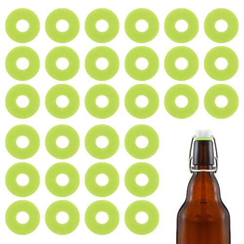 30Pcs Dopamine color Silicone Gaskets Washers Seals for Cap Swing Flip Top Bottle for Home Brew Beer Soda Bottle Sealing(flat,no cover) (Lime Green) - color: Lime Green