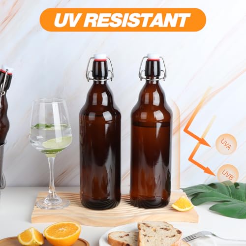 Amber Swing Top Glass Bottles 32 oz, 4 Pack Flip Top Bottles with Airtight Stopper for Home Brewing, Kombucha, Beer, Kefir, Beverages