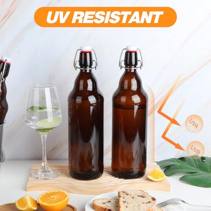 Amber Swing Top Glass Bottles 32 oz, 4 Pack Flip Top Bottles with Airtight Stopper for Home Brewing, Kombucha, Beer, Kefir, Beverages
